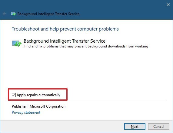 background intelligent transfer service troubleshooter windows 10